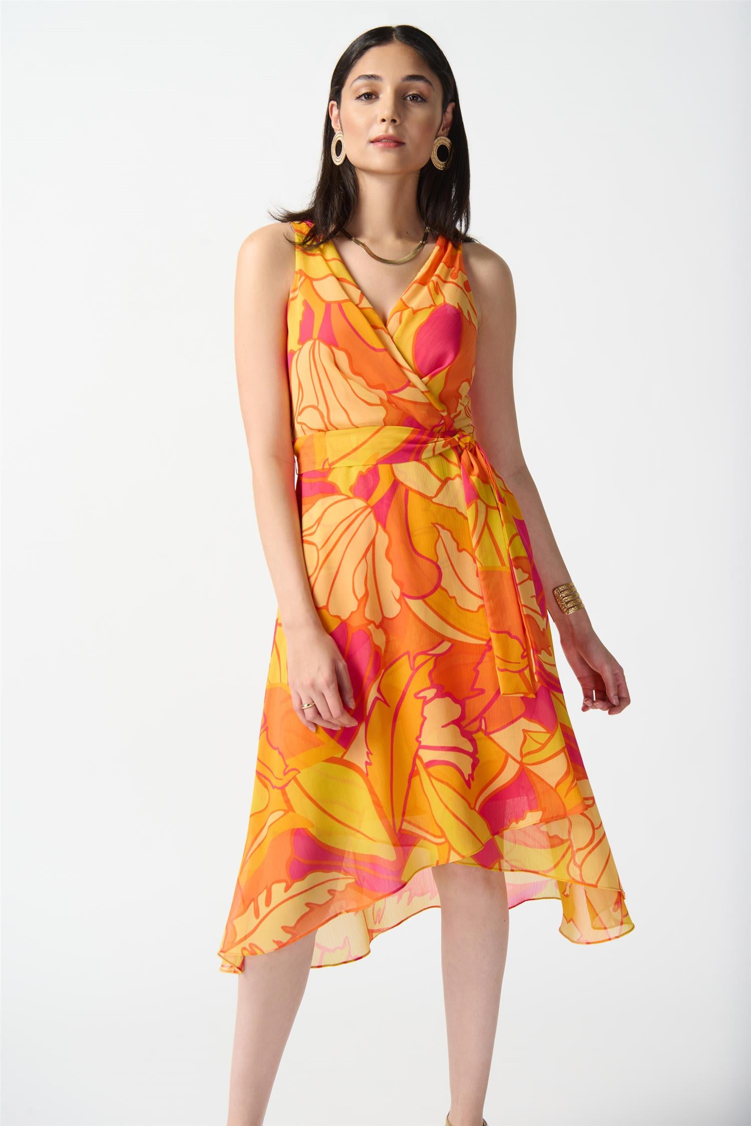 Chiffon Tropical Print Fit and Flare Dress