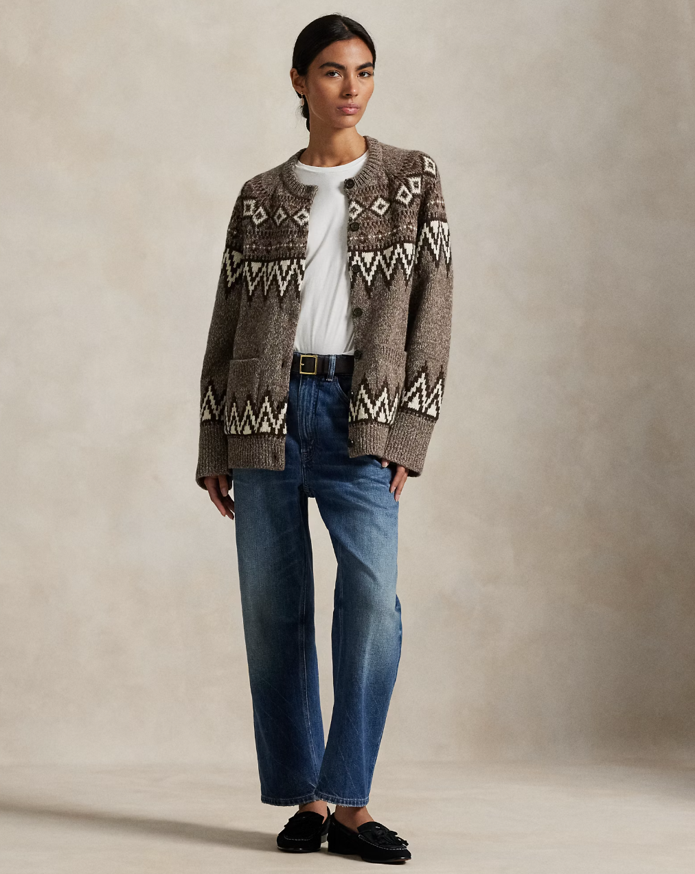 Fair Isle Wool-Blend Cardigan Mushroom Multi