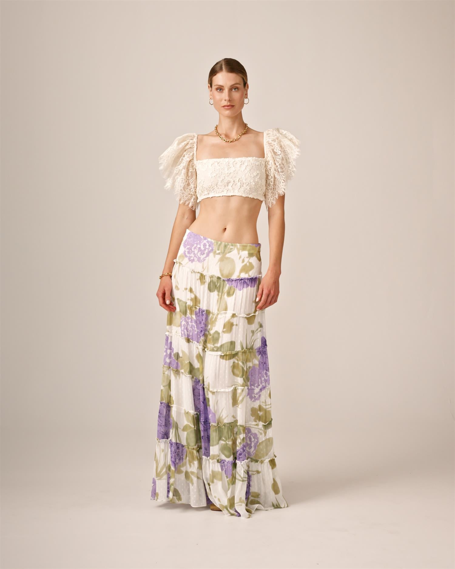 Dotted Georgette Skirt-Purpler Flowerfiels