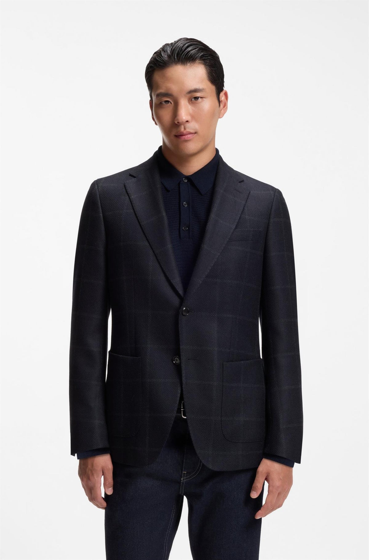 H-Hutson Navy Checked Virgin Wool