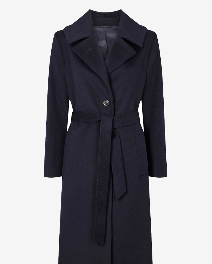 Cashmere Coat Clareta Belt Midi Navy
