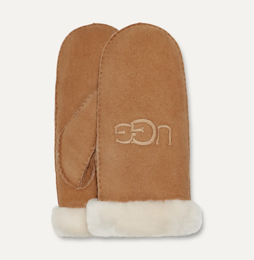 Sheepskin Embroider Mitten Chestnut