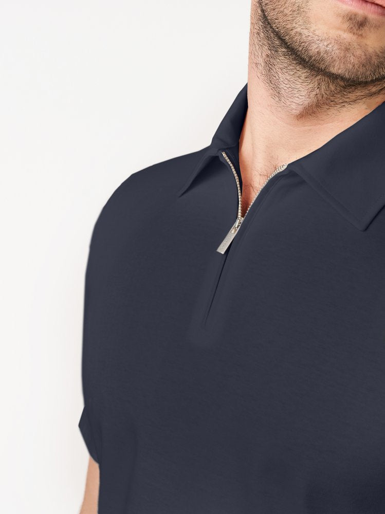 Luxury Two Ply Polo Zip Blue Piquet