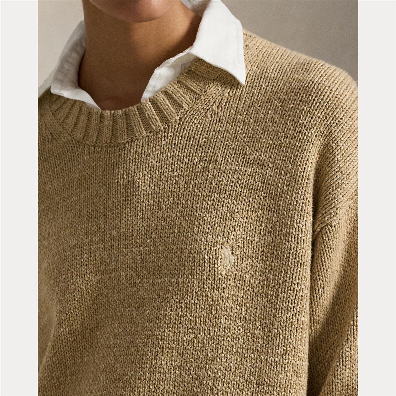 Logo Cotton Crewneck Jumper Khaki