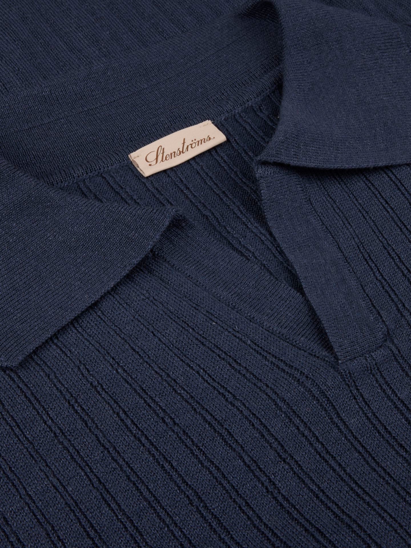 Polo Shirt Knitted Ribbed Linen / Merino Wool Dark blue