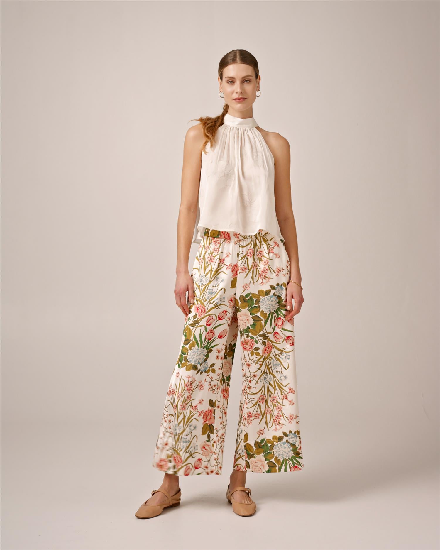 Tailored Satin Trousers PF25 Flower Fields