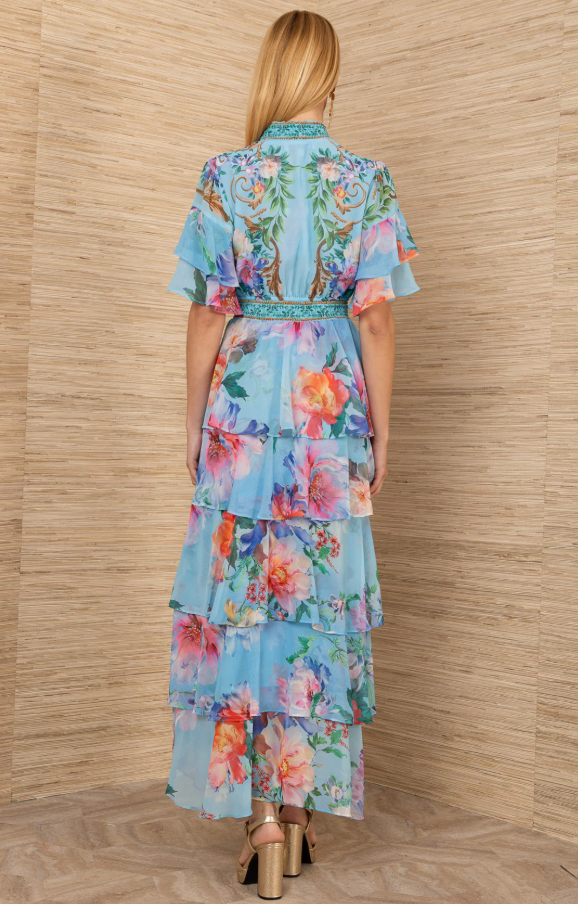 Itzayana Chiffon Maxi Dress Blue