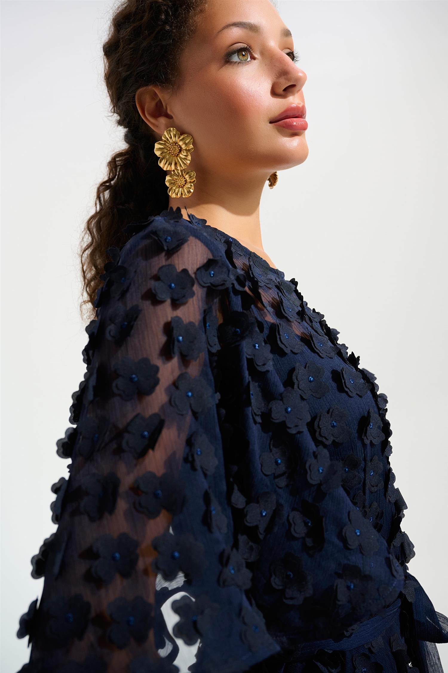 Signatur 3D Embroidered Chiffon it And Flare dress Navy