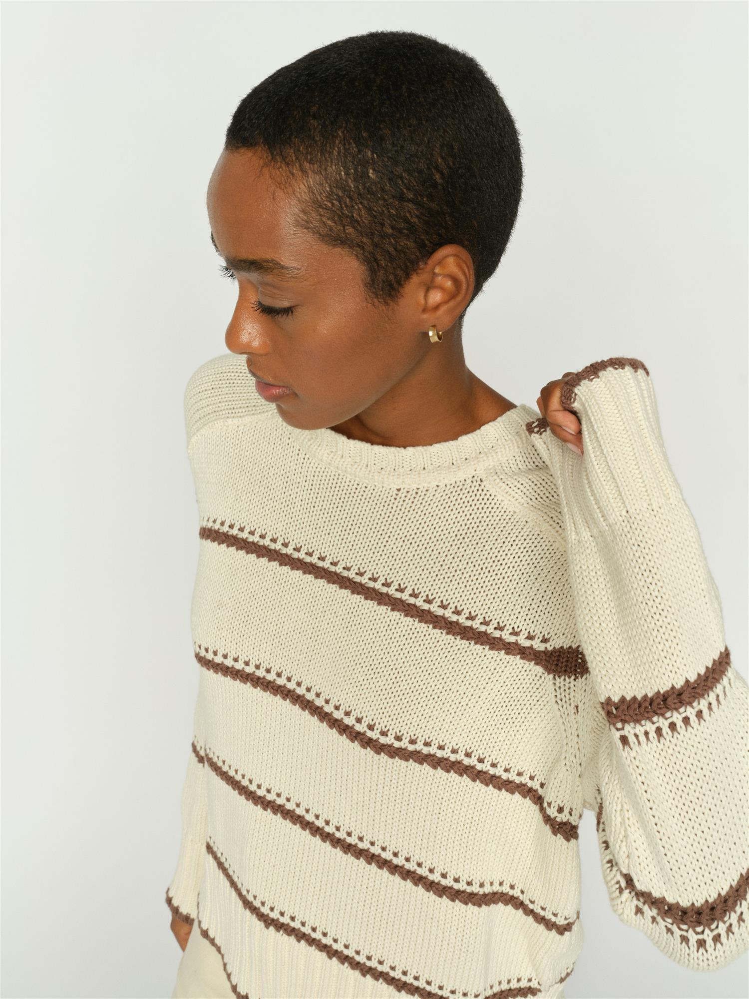 Mmrola Bine Stripe Crewneck Knit Coffe Quartz