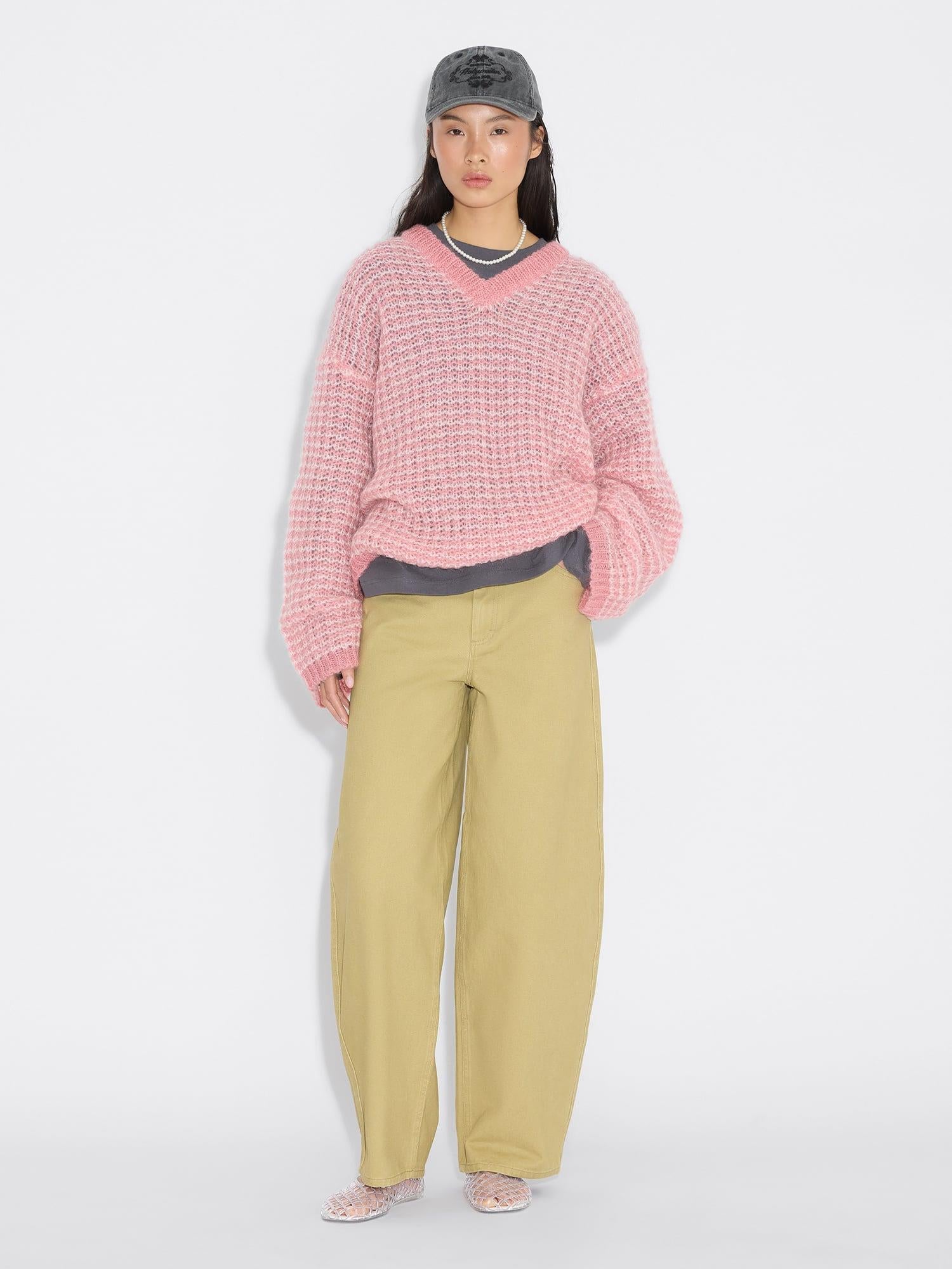 Boxy Mohair V-Neck Pink Mix