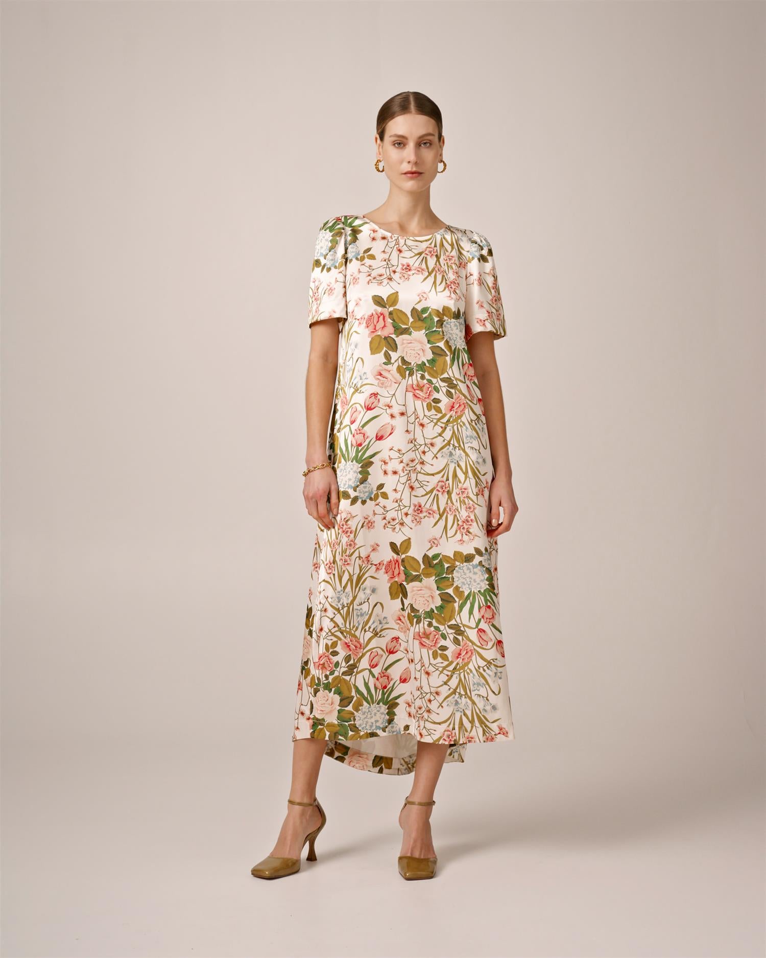 Tailored Satin Maxi Dress Flower Fields