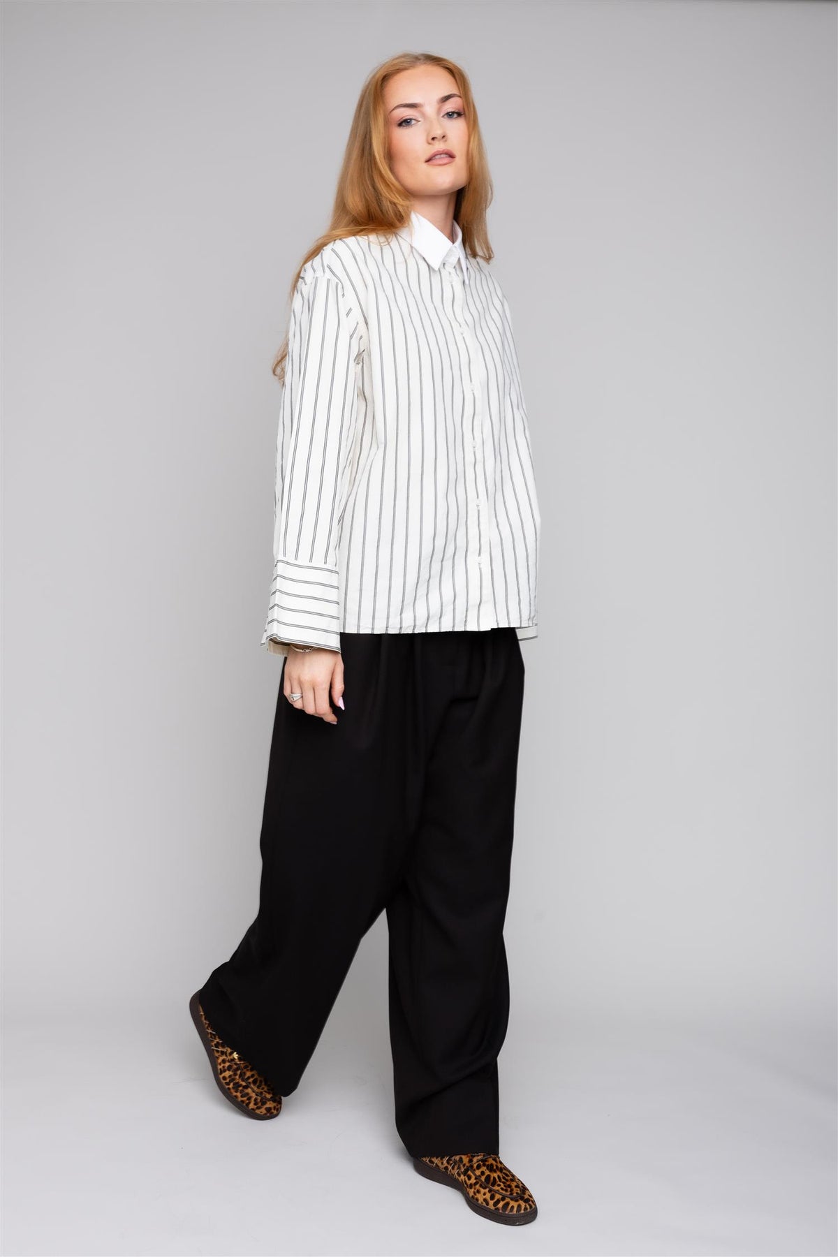 Anne Striped Silk Shirt Beige