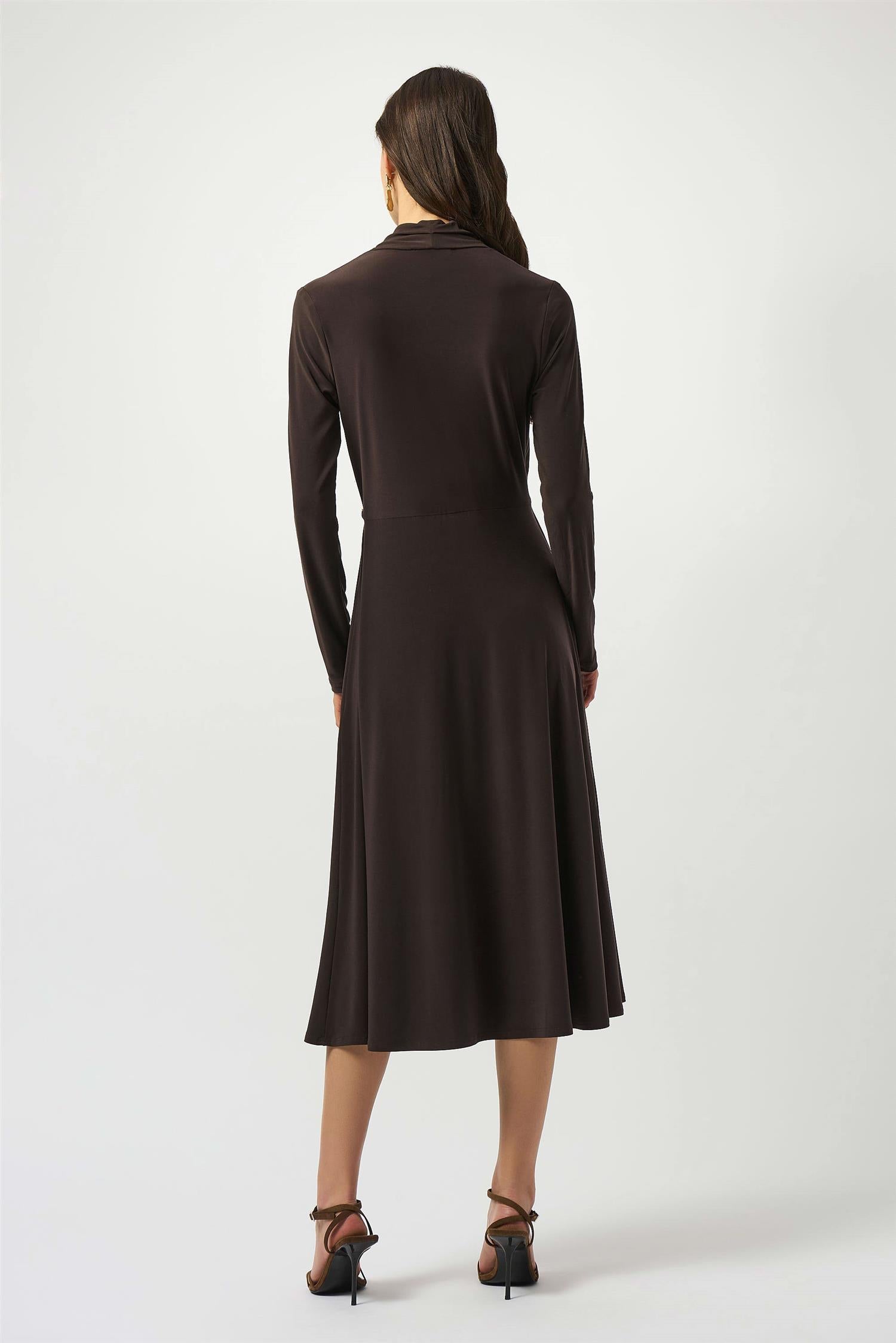 Silky Knit and Flare Wrap Dress Mocha