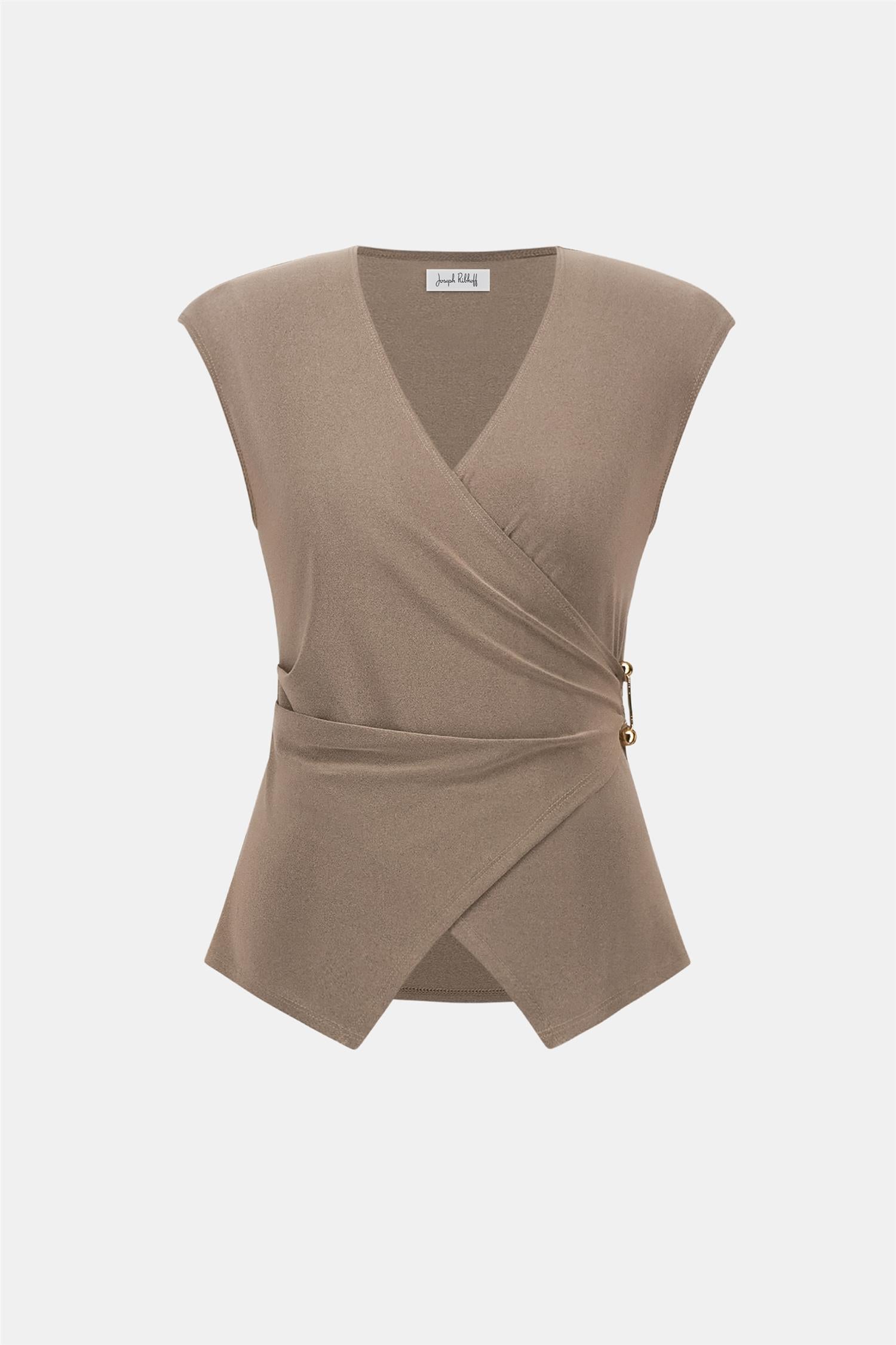Melange Silky Knit Fitted Wrap Top Taupe