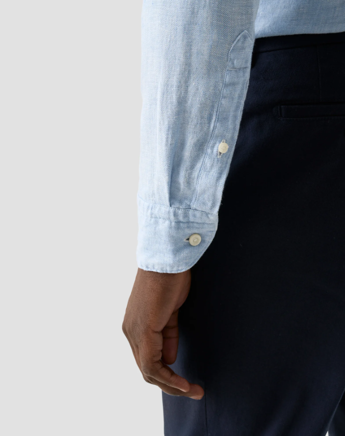 LIGHT BLUE SOLID TWILL LINEN SLIM SHIRT