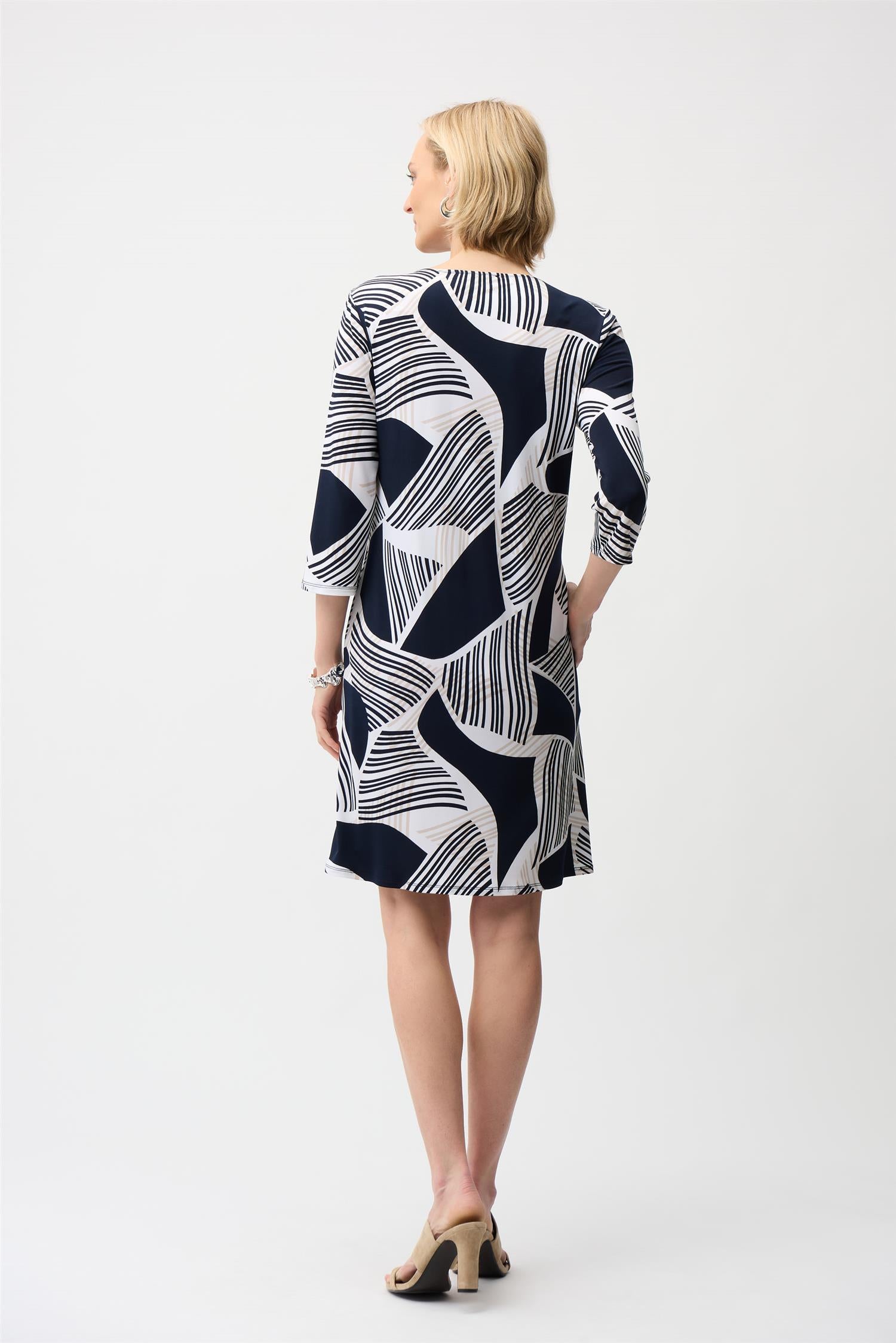 Silky Knit Geometric Print Dress Vanilla/Multi