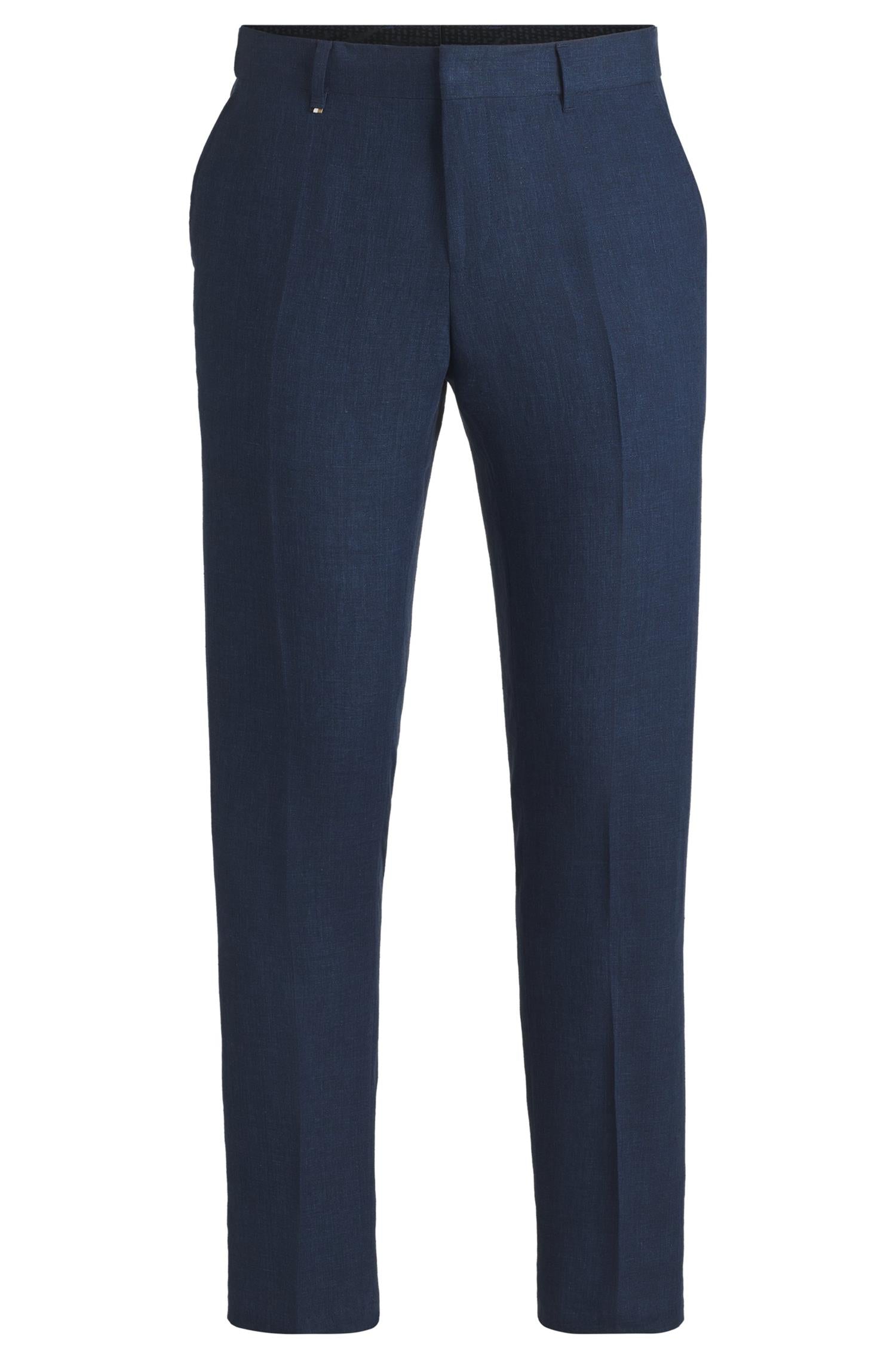 GENIUS DARK BLUE FORMAL LINEN CANVAS TROUSER