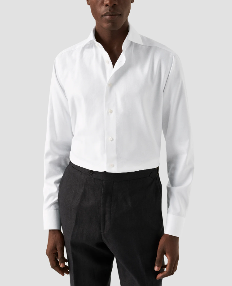 WHITE MELANGE SEMI SOLID SLIM SHIRT Fine Twill