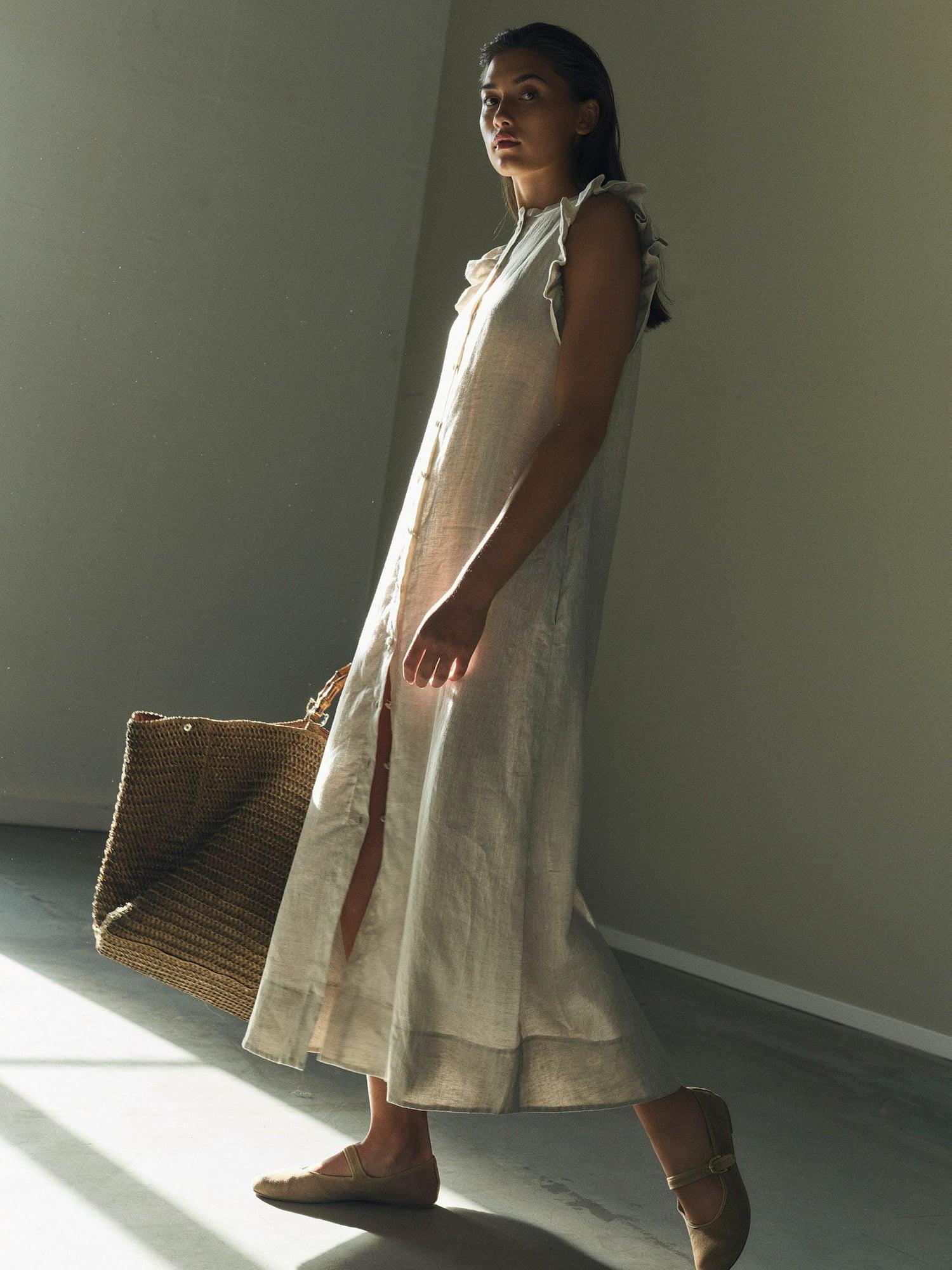 Pam Linen Dress Beige Melange