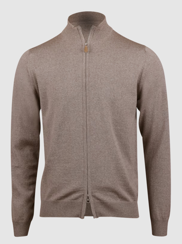 Cardigan Knitted Fullzip Merino Wool Light Brown