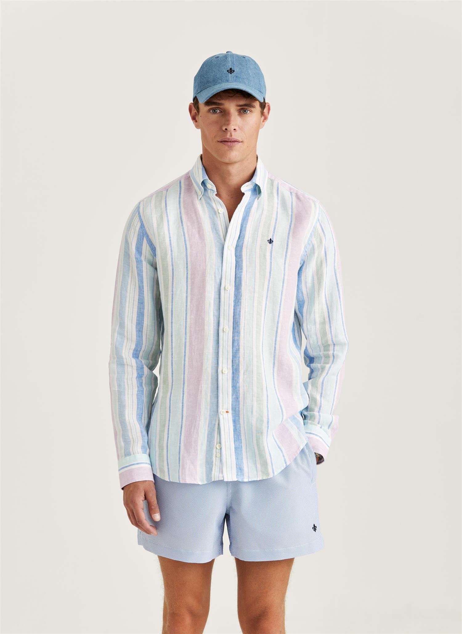 Happy Linen Stripe Shirt Turquoise