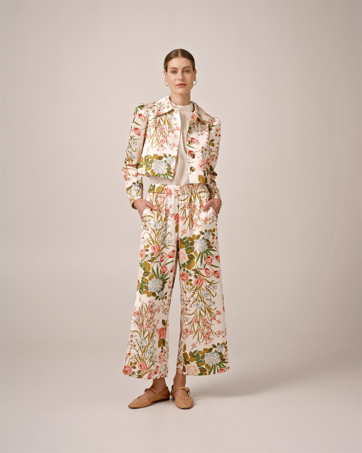 Tailored Satin Trousers PF25 Flower Fields