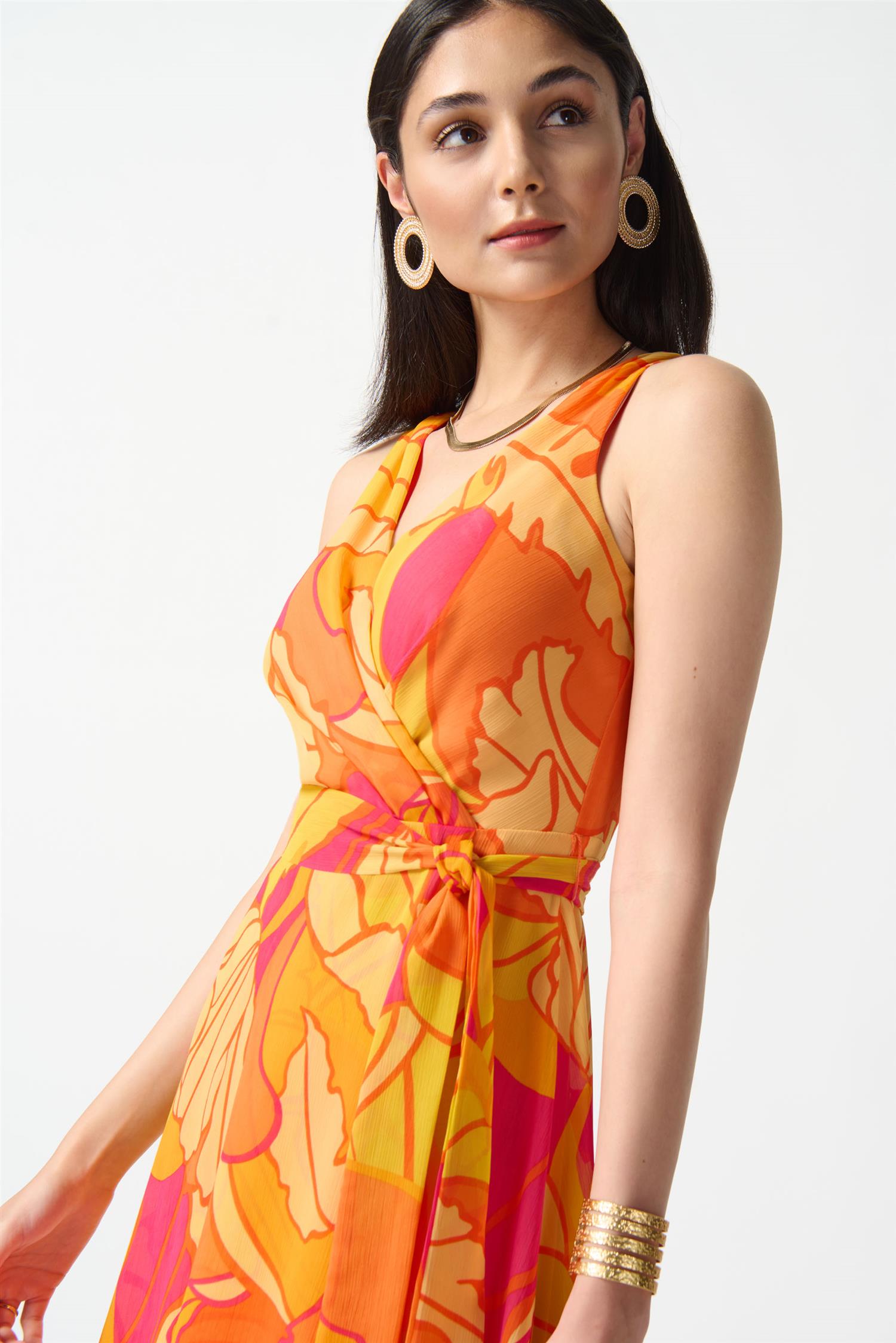 Chiffon Tropical Print Fit and Flare Dress