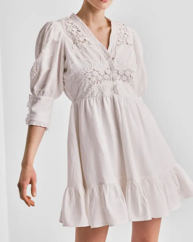 Linen mini dress-offwhite