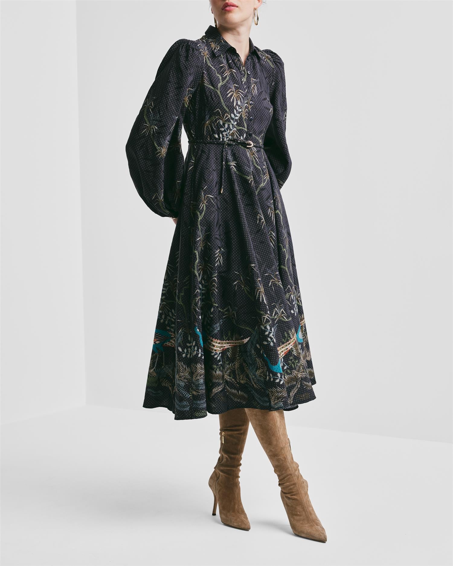Jacquard Midi Dress AW25 Blue Peacock