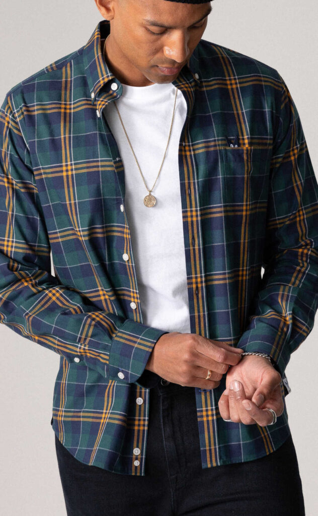 Plaid Flannel Green Navy Yellow Shirt