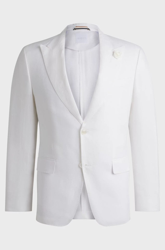 HUGE PEAK WHITE BLAZER IN LINEN CANVAS