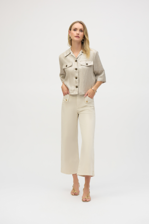 Foiled Linen Blend Short Jacket