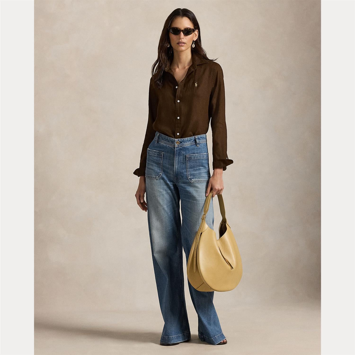 Classic-Long Sleeve-Button Front Shirt - Brown