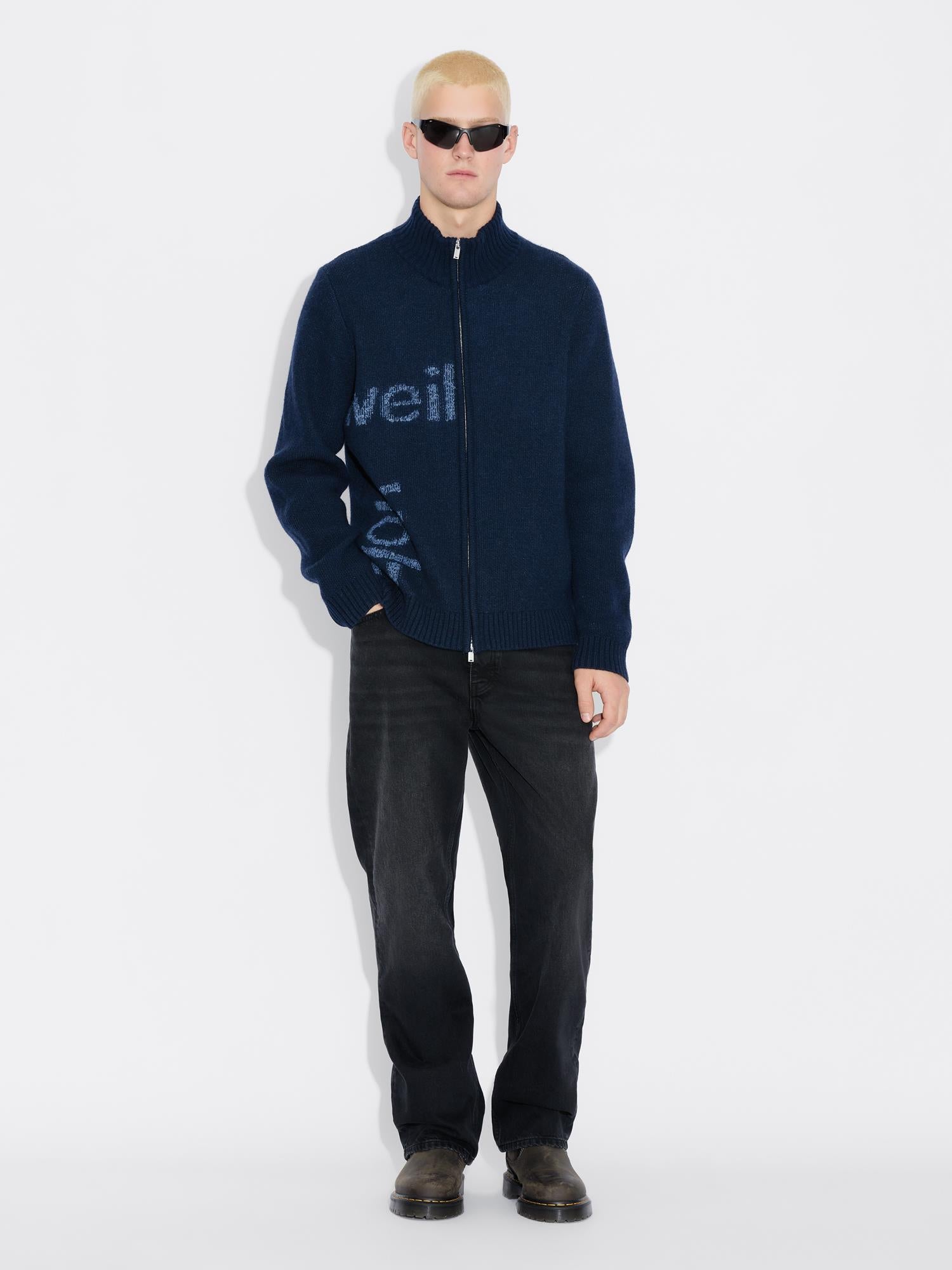 Haza Logo Zip Cardigan - Blue Mix