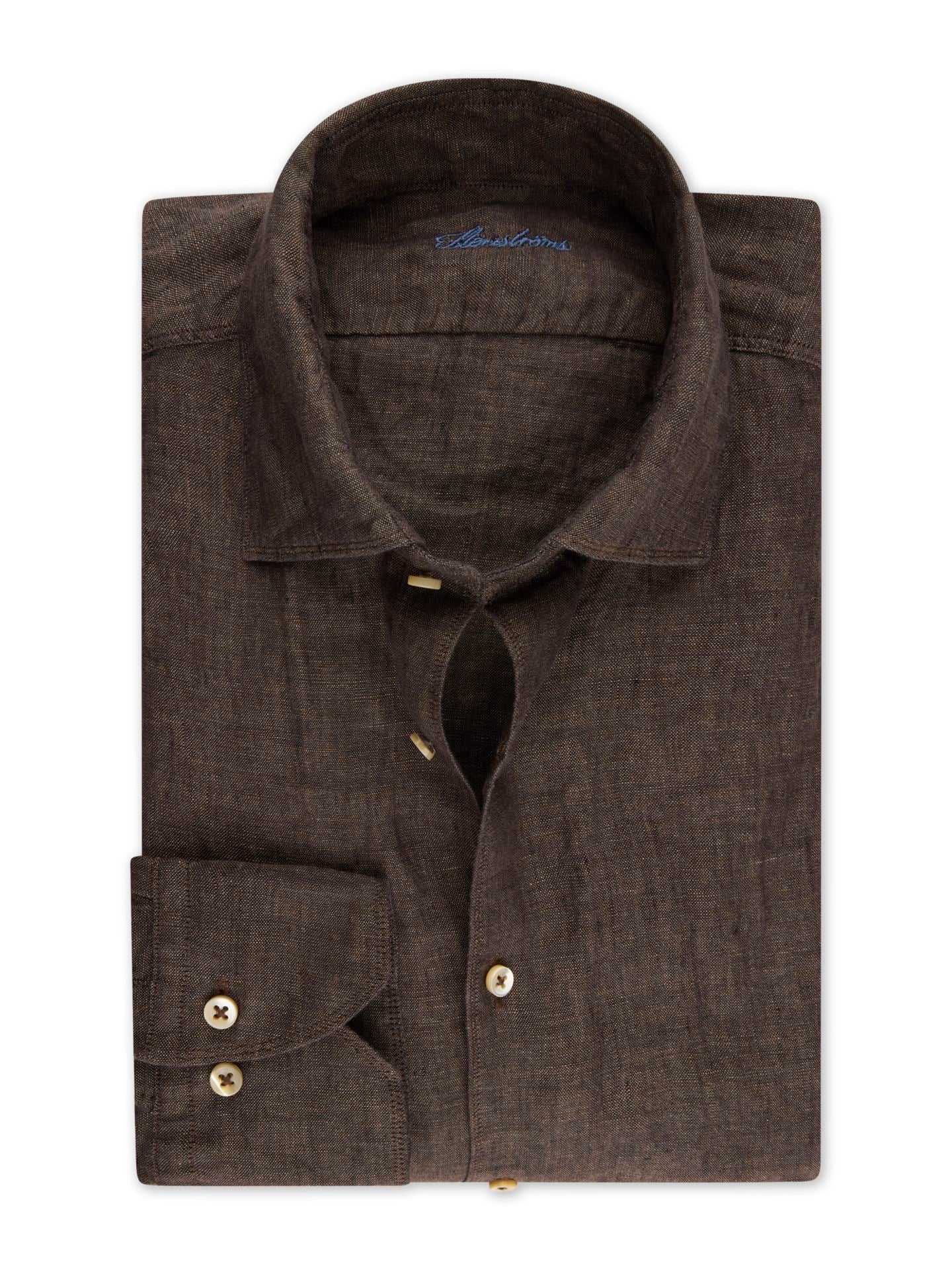 Regular Dark Brown Linen Casual Shirt