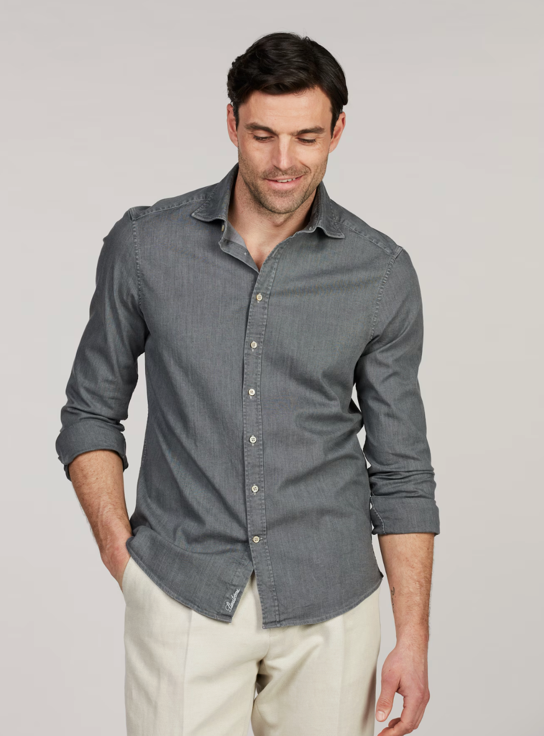 Casual Grey Denim Regular Shirt
