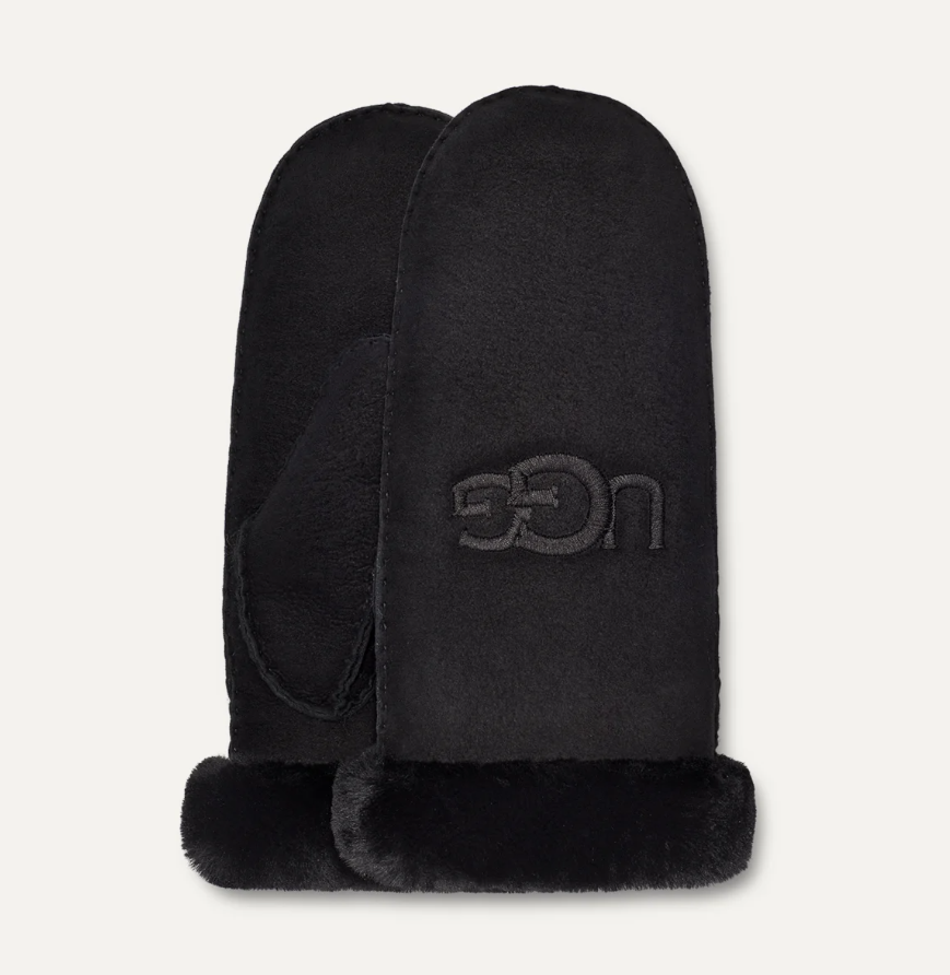 Sheepskin Embroider Mitten Black