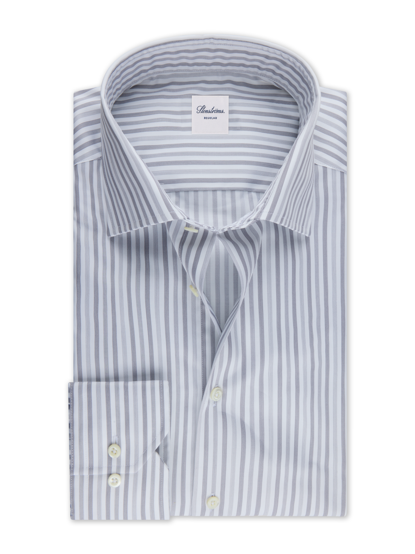 Grey Striped Twill Slimline Shirt