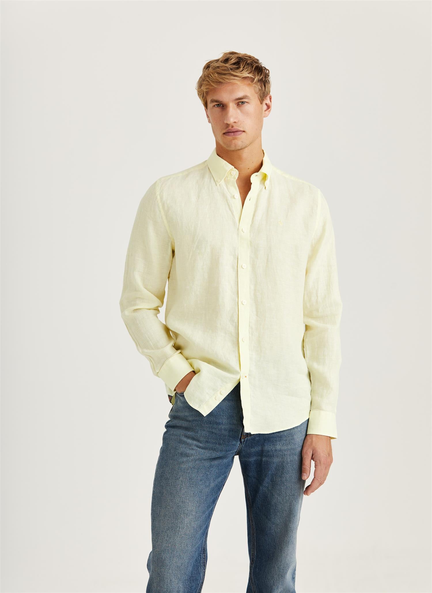Douglas Linen Shirt-Classic Fit Yellow