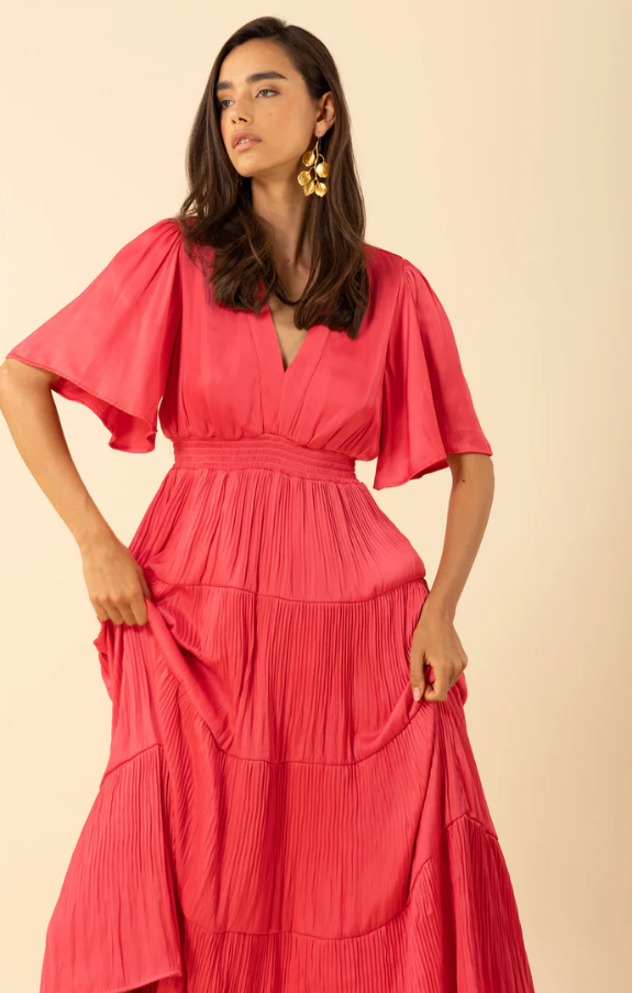 Angie Solid Long Dress Pink