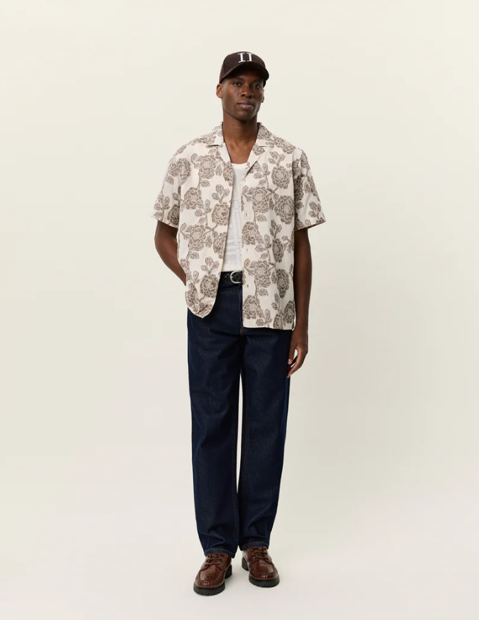 Lesley Flower Jacquard SS Shirt Ivory