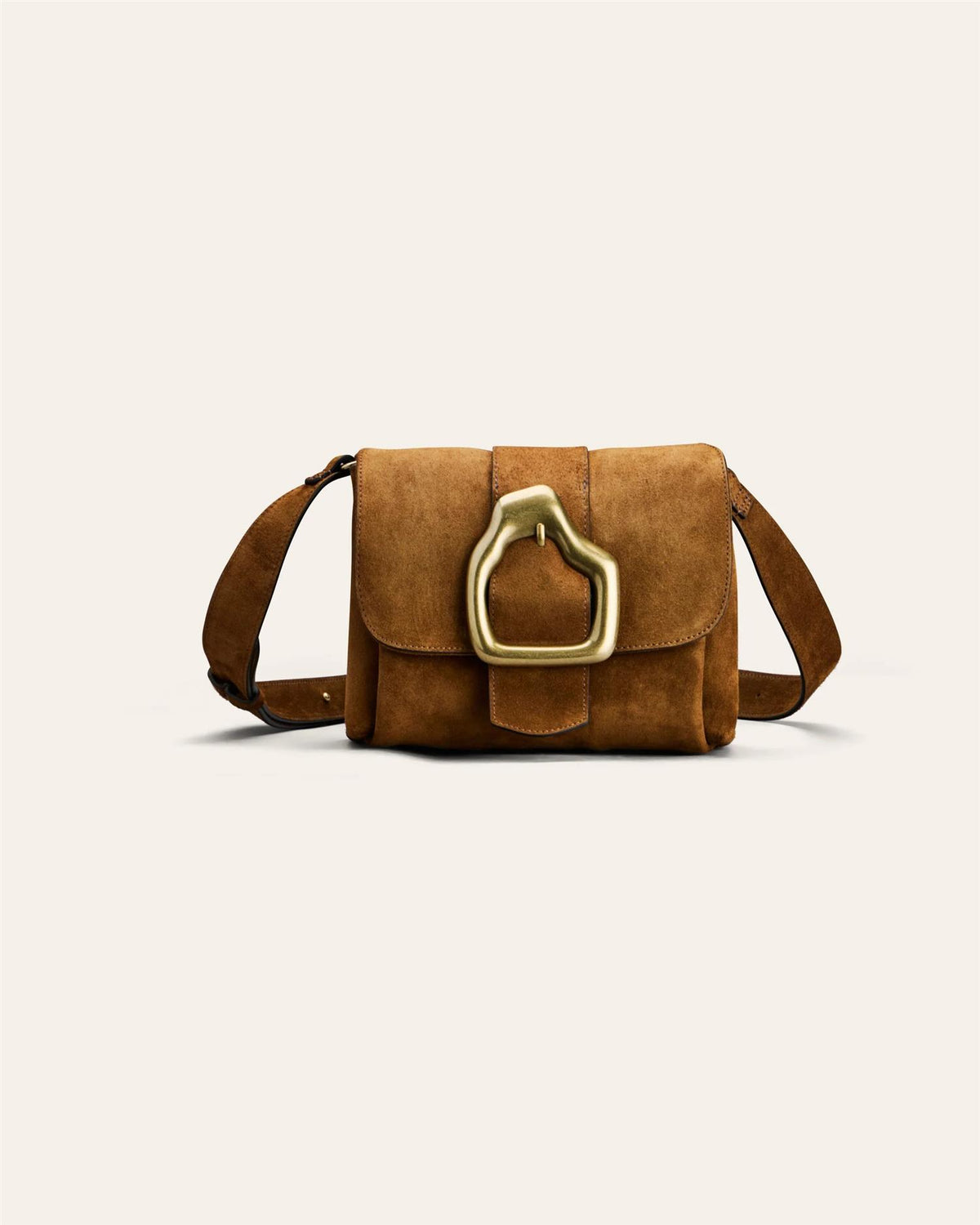 Nami Mini Camel Suede Gold Crossbody Bag