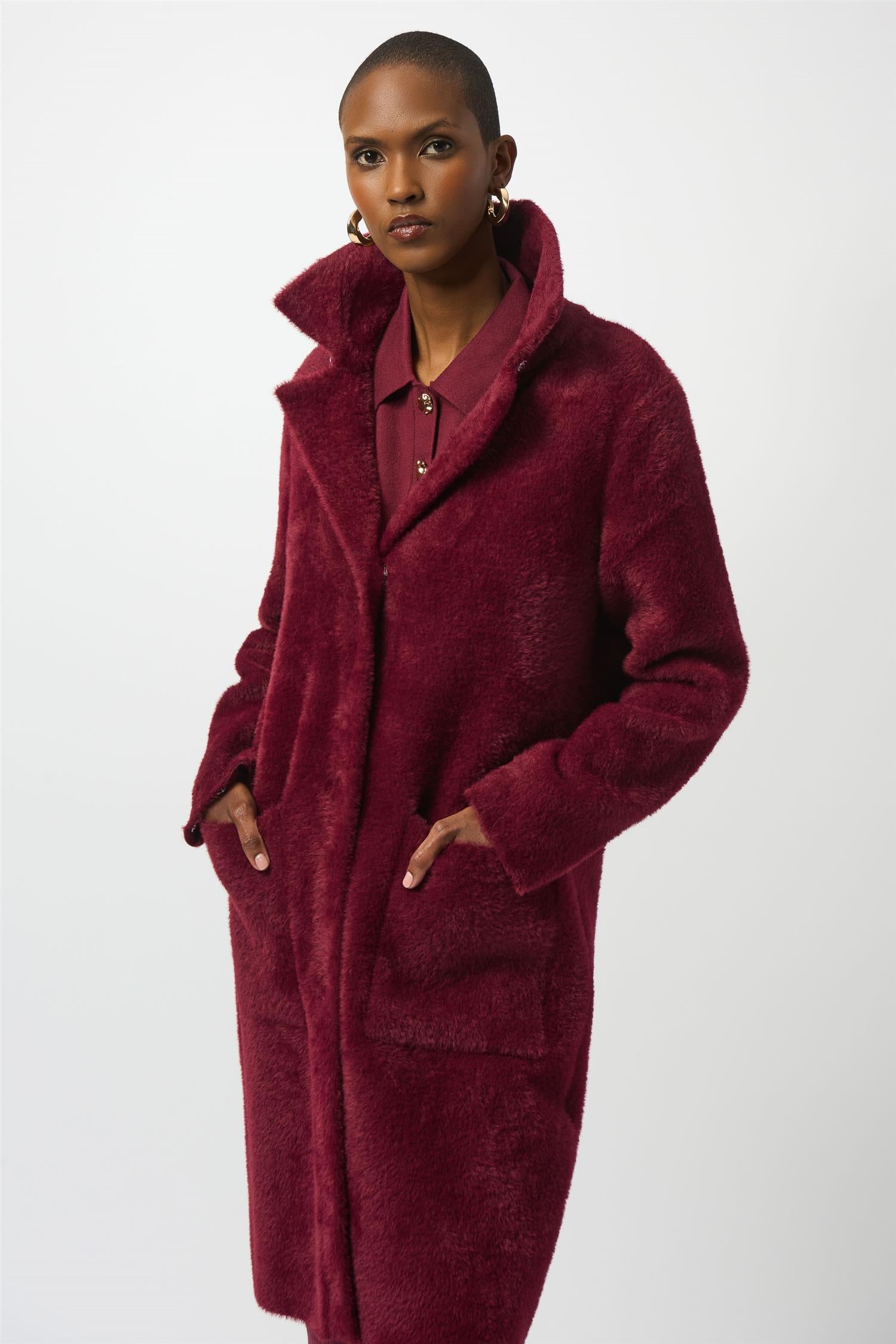 Coat with Fure Burgundy