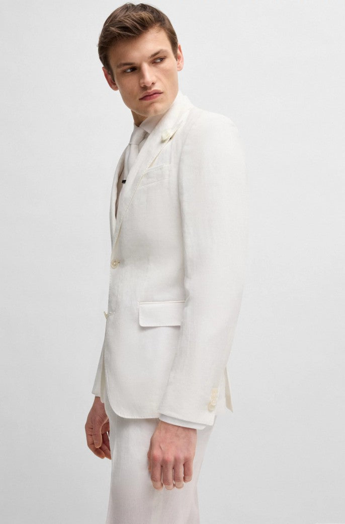 HUGE PEAK WHITE BLAZER IN LINEN CANVAS