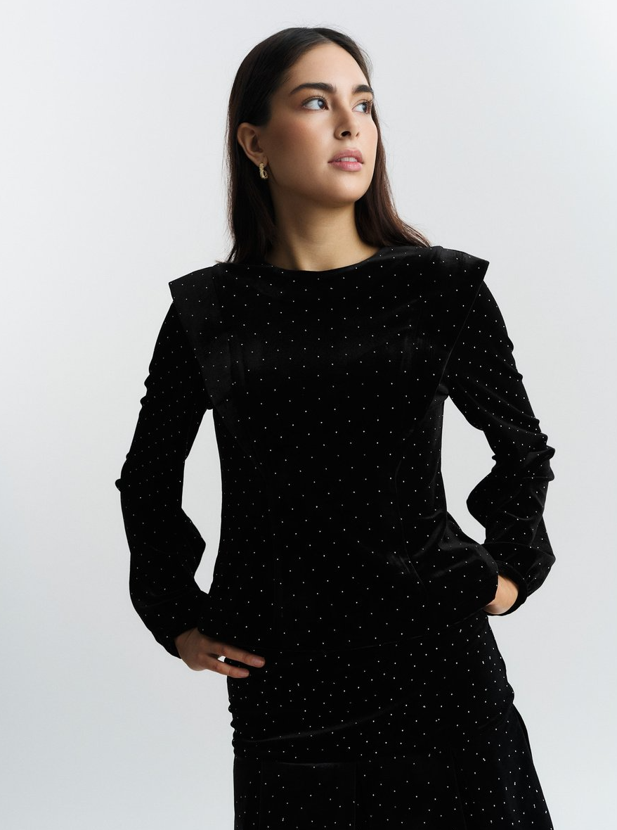 Sirina Stud Velour Skirt Black