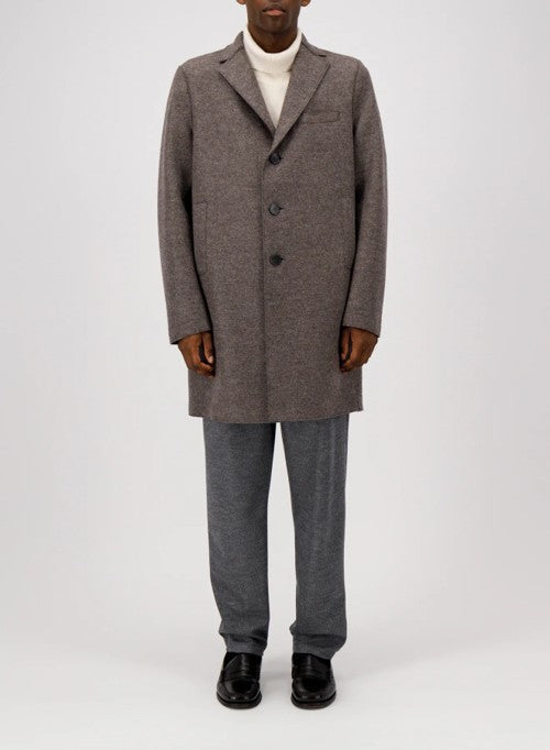 Mens Boxy Coat Pressed Wool Brown Grey