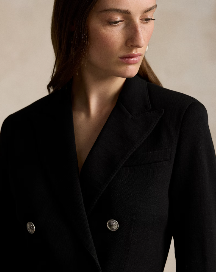 Double Breasted Knit Blazer Polo Black