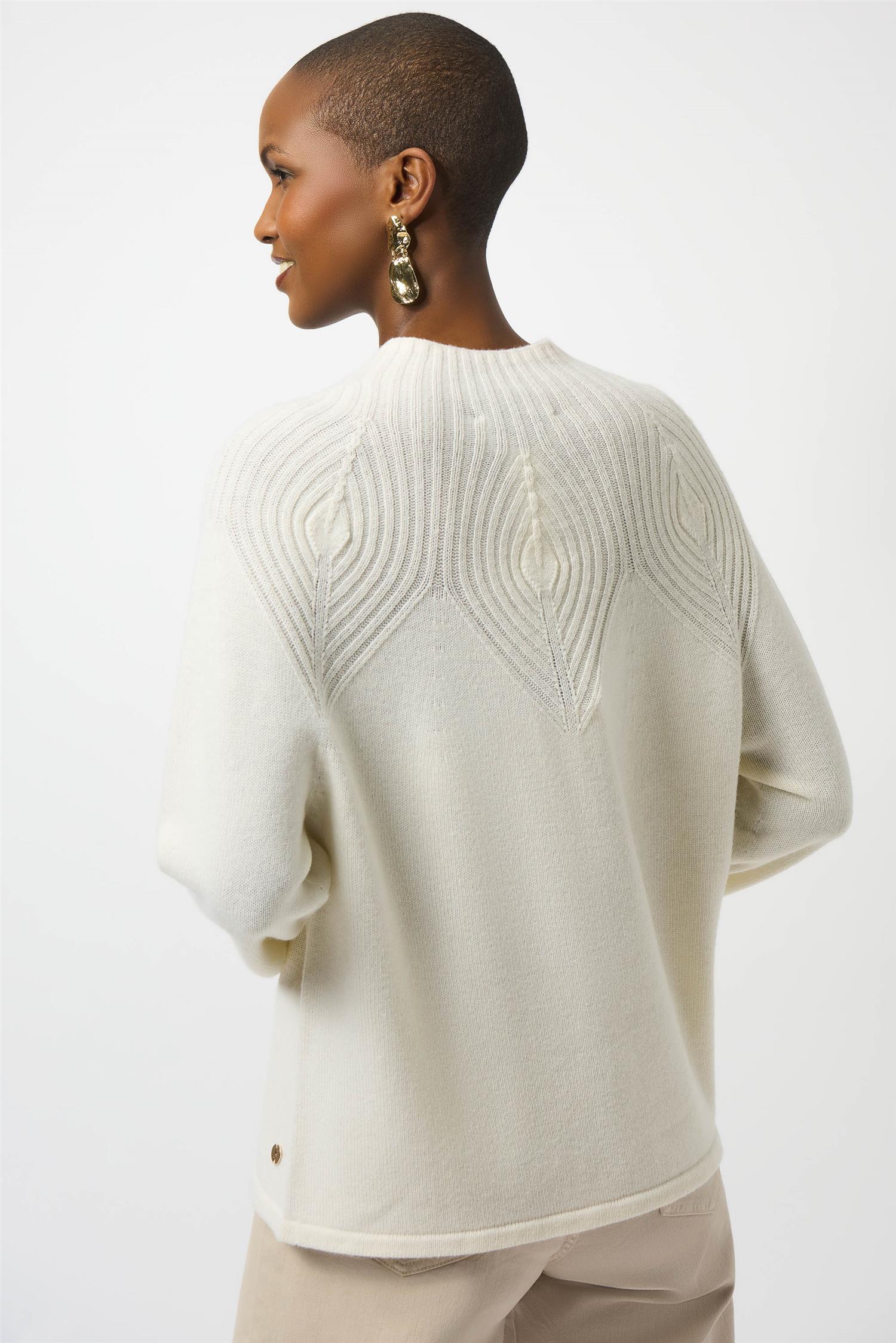 Wool Blend Sweater with Placement Stitch Winter White