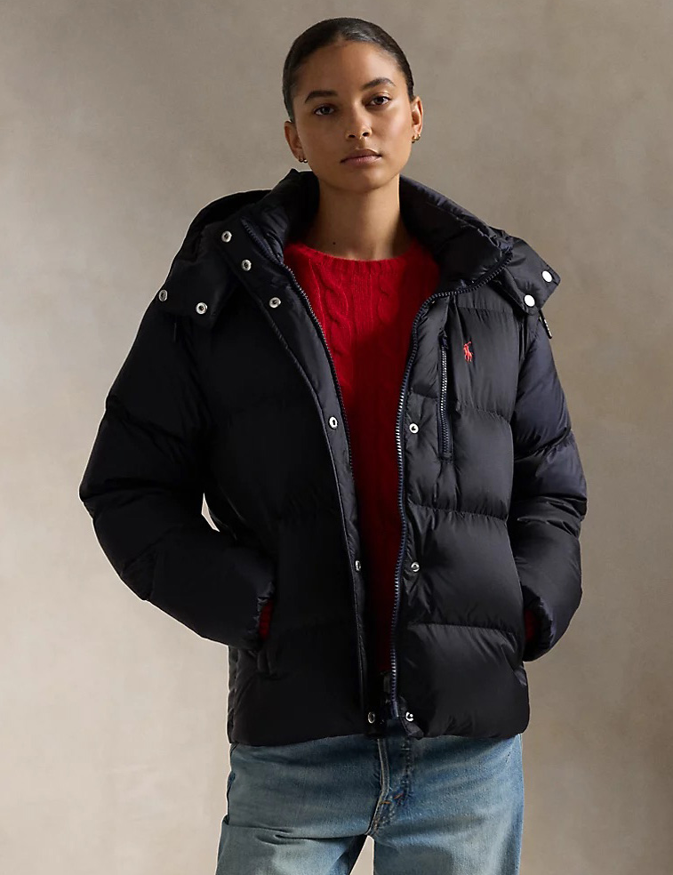 Water Repellent Quilted Down Jacket Navy