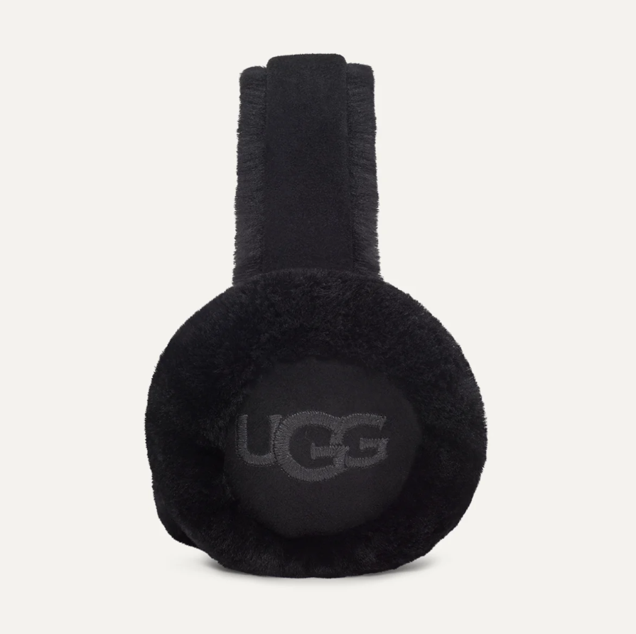 Sheepskin Embroidery Earmuff Black